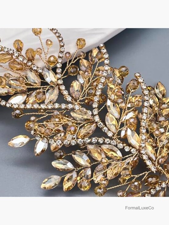 Handmade Bridal Headpiece Rhinestone Hair Leaf for Weddings Proms main image 3